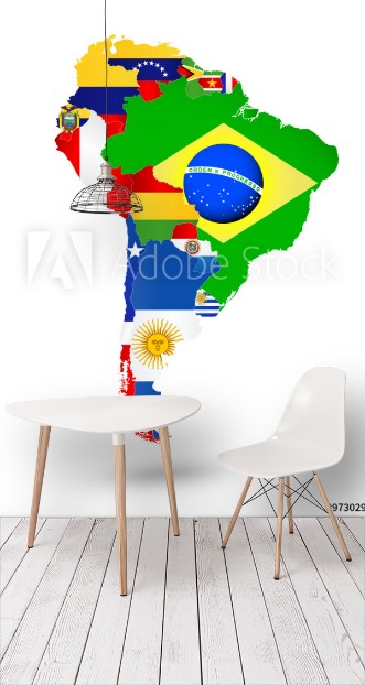 Picture of South America Map with flags and location on world map